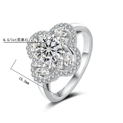 FIRERING 1 Moissanite Clover Ring with Certificate Passed Diamond Test S925 Silver Women Romantic Jewelry Gift