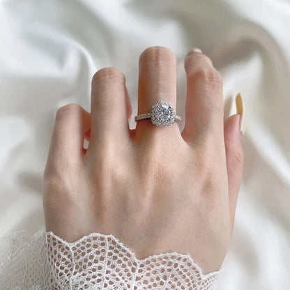 100% Real Moissanite Rings 2CT 3CT Brilliant Diamond Halo Engagement Rings For Women Girls Promise Gift Sterling Silver Jewelry