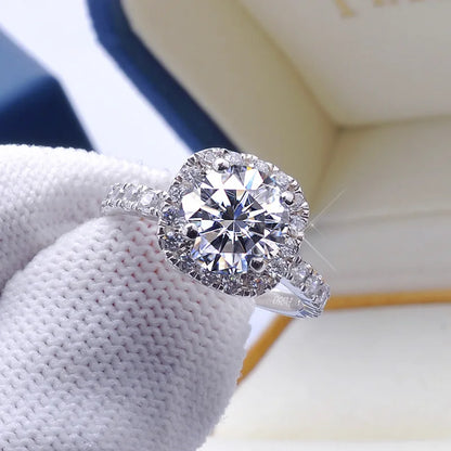 100% Real Moissanite Rings 2CT 3CT Brilliant Diamond Halo Engagement Rings For Women Girls Promise Gift Sterling Silver Jewelry