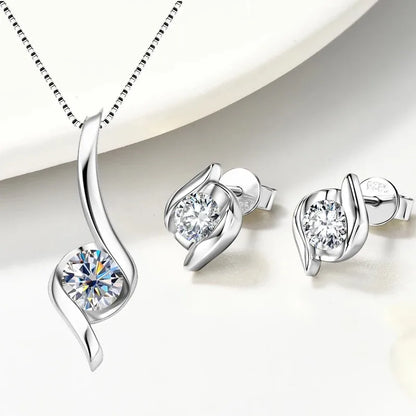 Sterling Silver 925 Real Moissanite Jewelry Set for Women 2.0ctw D Color Lab Diamond Stud Earrings Pendant Necklace Sets Gift