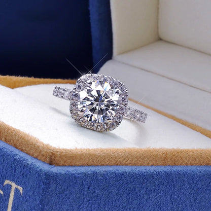 100% Real Moissanite Rings 2CT 3CT Brilliant Diamond Halo Engagement Rings For Women Girls Promise Gift Sterling Silver Jewelry