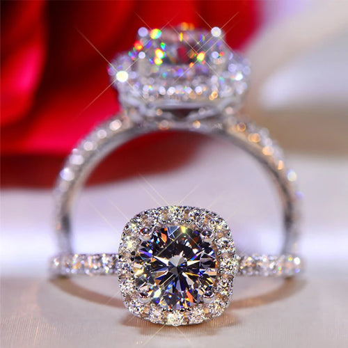 100% Real Moissanite Rings 2CT 3CT Brilliant Diamond Halo Engagement Rings For Women Girls Promise Gift Sterling Silver Jewelry